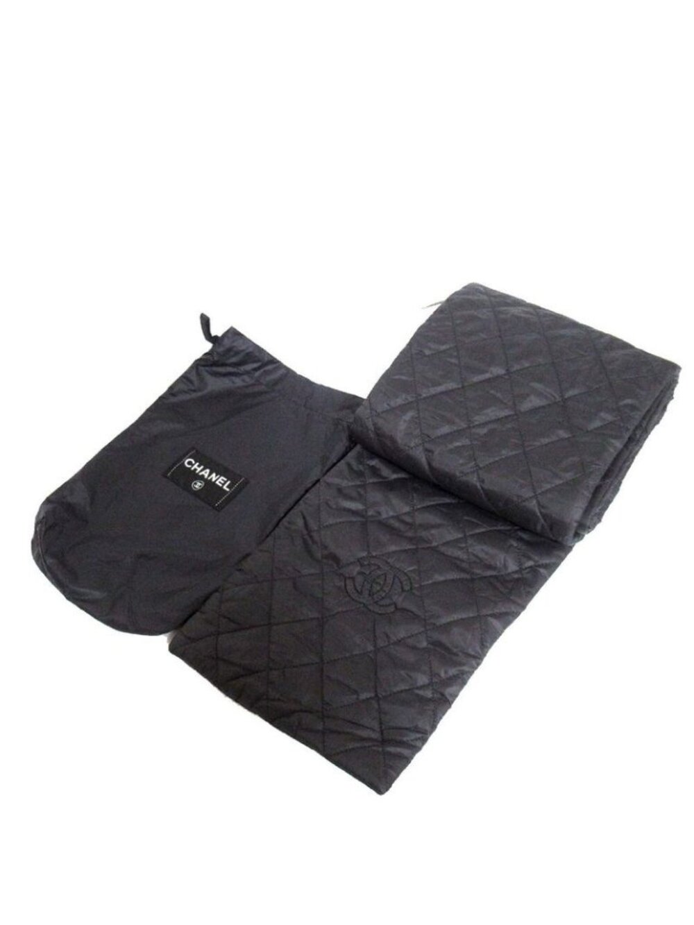 Chanel CC Logo Quilted Patted Muffler Black Scarf - Picture 4 of 4